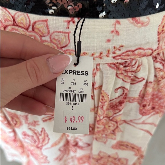 Express Pink and Cream Floral Mini Skirt - Picture 4 of 4